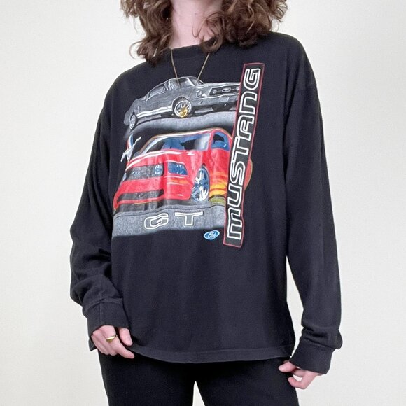 Vintage Ford Mustang GT Long Sleeve Tee Graphic T-Shirt Car Oversized 90s Y2K - Picture 1 of 9